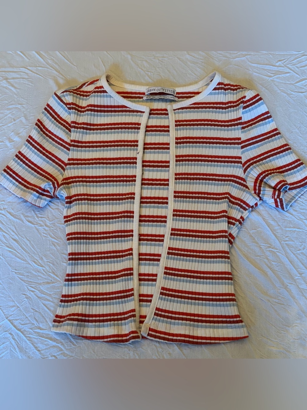 Urban Outfitters Red & White Striped Ribbed Short Sleeve Top size xs